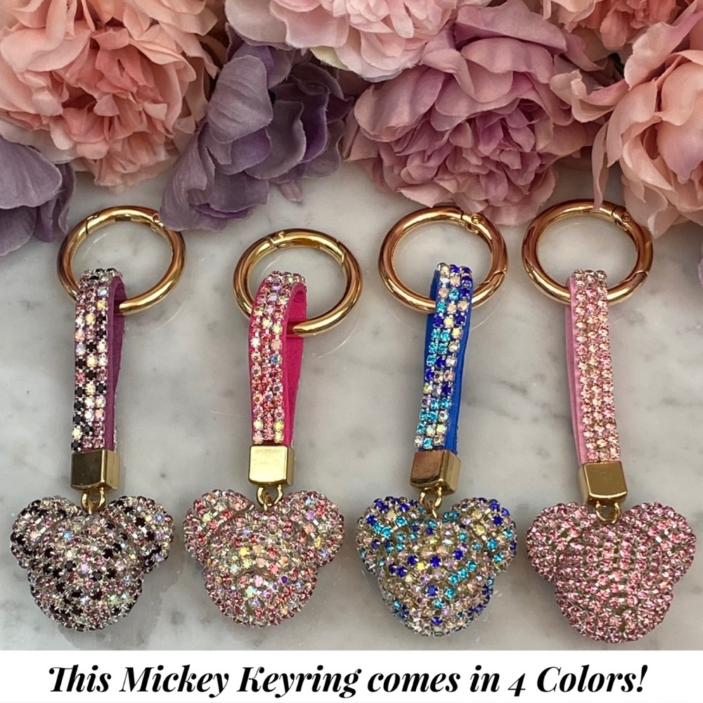 Chic Pink Crystal & Leather Mickey Mouse Keychain - Picture 14 of 14